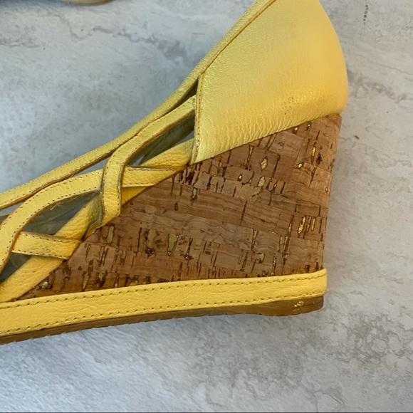 Stuart Weitzman yellow leather open toe wedges - Picture 6 of 7